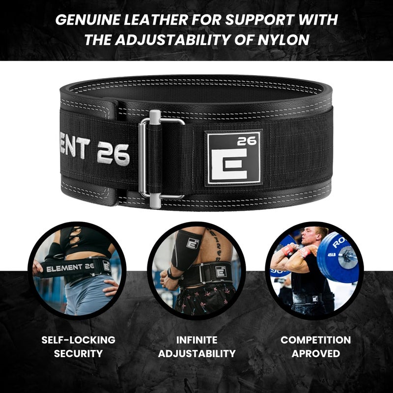 Element 26 Hybrid Leather Weight Lifting Belt for Men & Women - Self locking Adjustable Leather Belt for Powerlifting, Olympic lifting & Functional Fitness - Weight Belt, Squat Belt, Back Support - Image 4